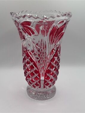 Vintage Anna Hütte Ruby Cut to Clear Crystal Vase | German Bleikristall Crystal